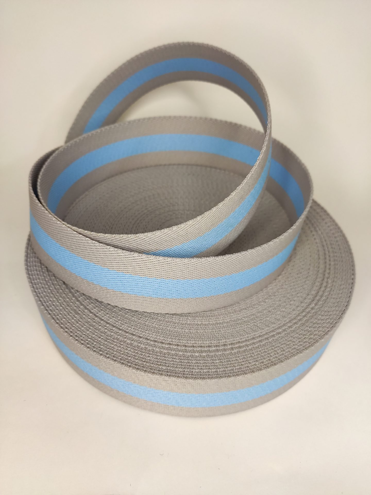 ALÇA LISTRADA 4CM - CINZA COM AZUL BEBÊ