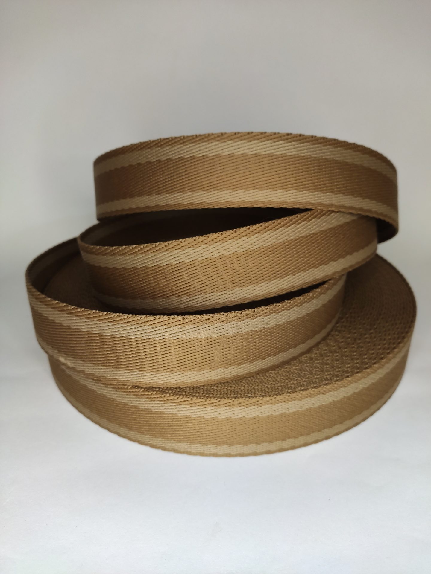 ALÇA LISTRADA 3 CM- KAKI COM BEGE CLARO