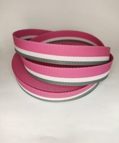ALÇA LISTRADA 3CM ROSA PINK, BRANCO E CINZA