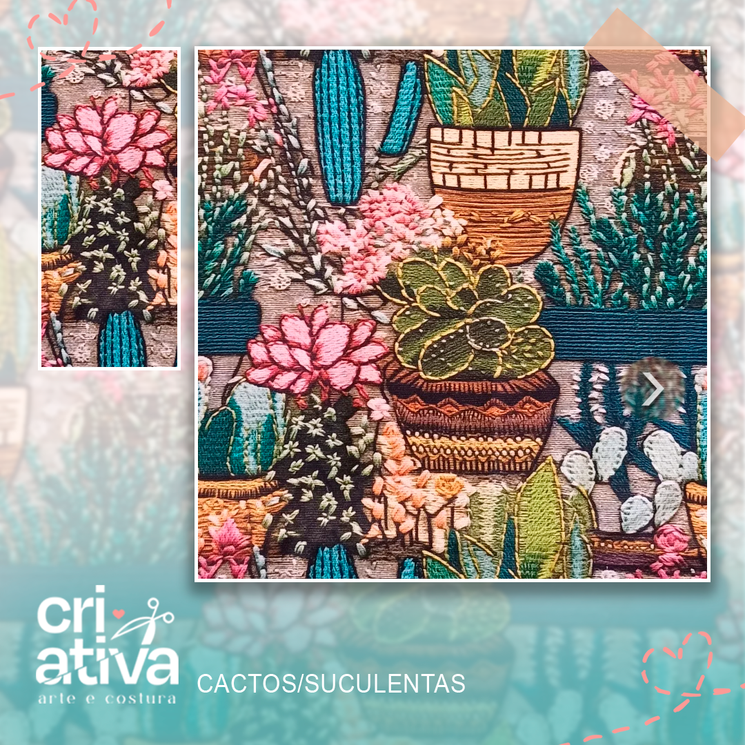 Tricoline Estampado 3D - CACTOS/SUCULENTAS