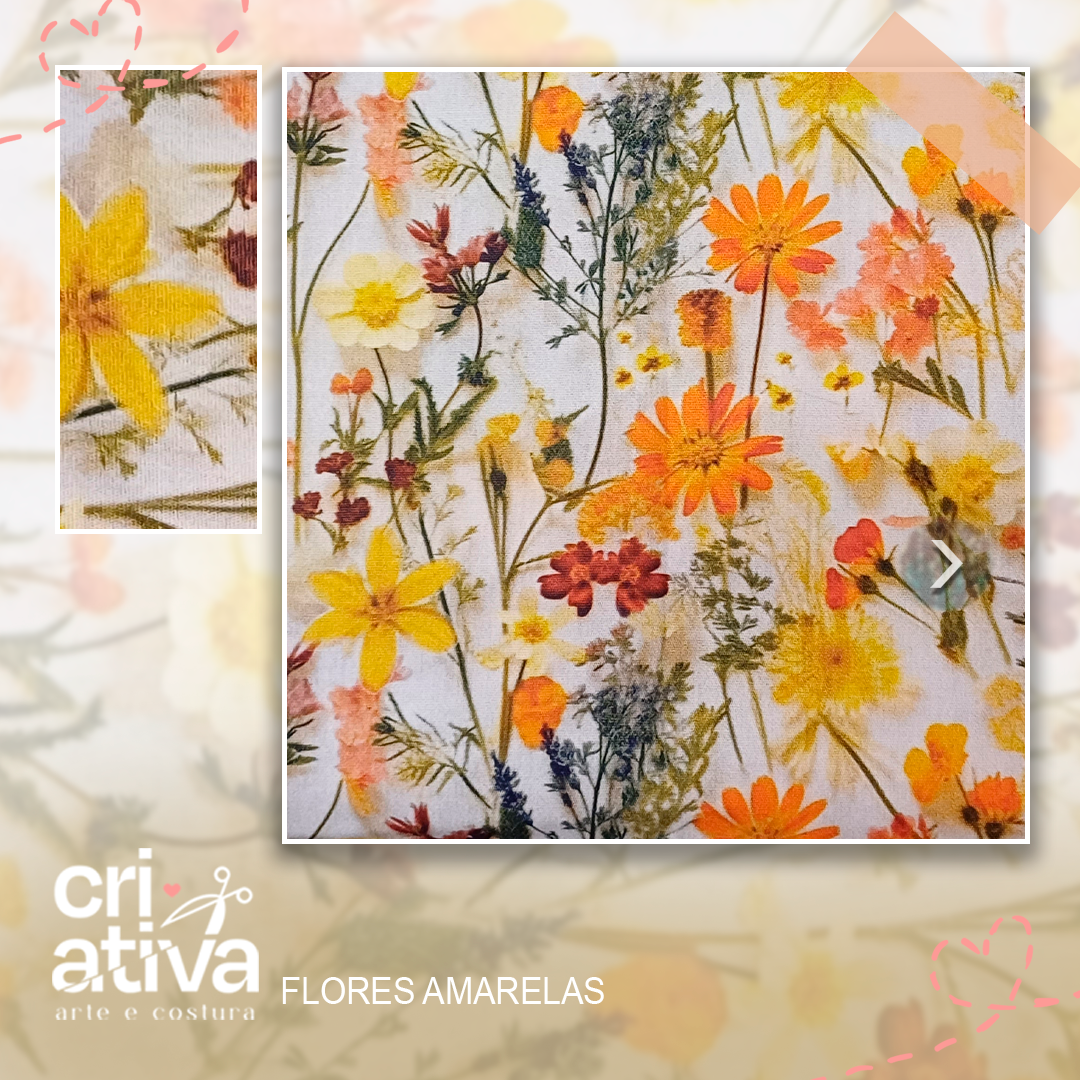 Tricoline Estampado 3D - FLORES AMARELAS