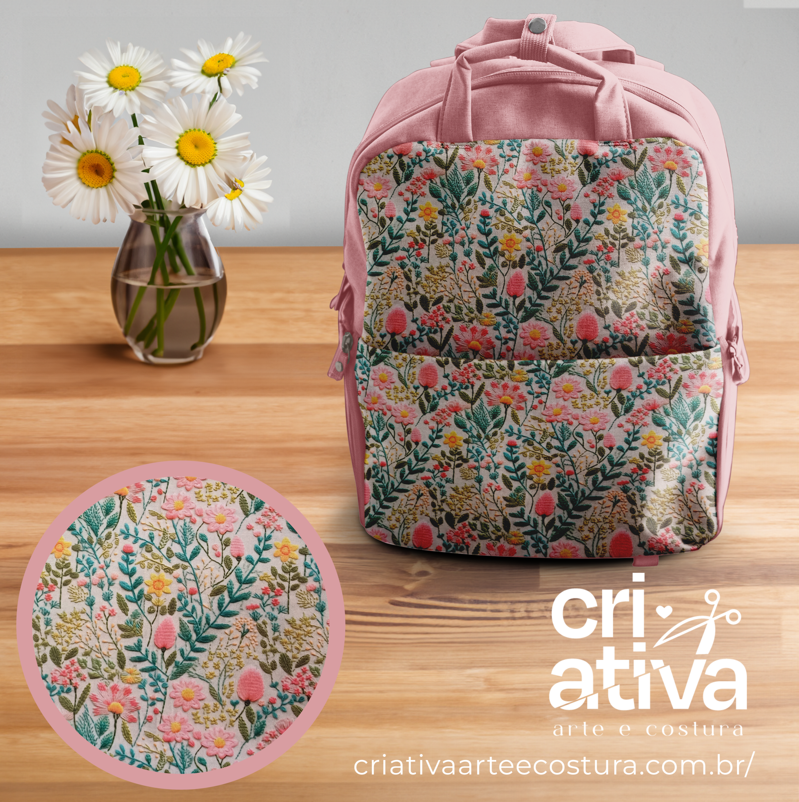 Tricoline Estampado 3D - RAMOS/FLORES ROSA - Imagem 2