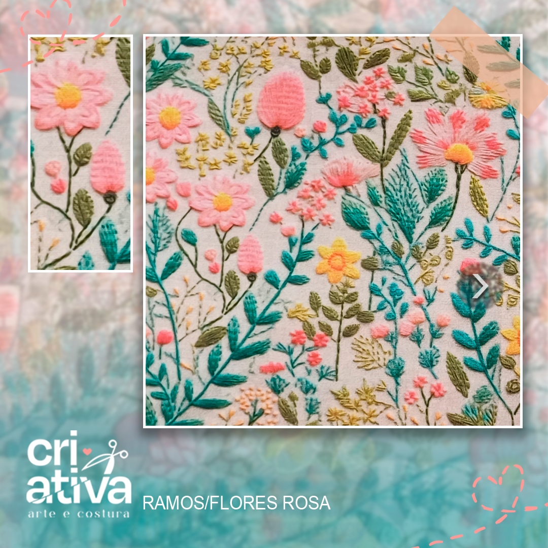 Tricoline Estampado 3D - RAMOS/FLORES ROSA