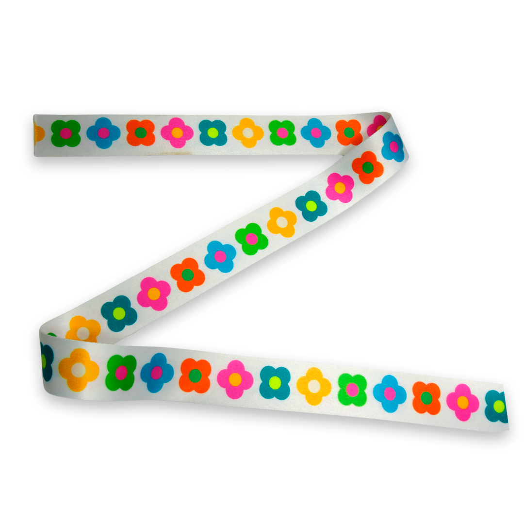 ALÇA ESTAMPADA 4CM- FLORES COLORIDAS FUNDO BRANCO